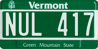 VT license plate NUL417