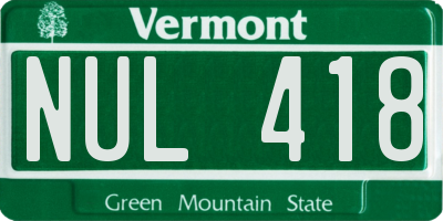 VT license plate NUL418