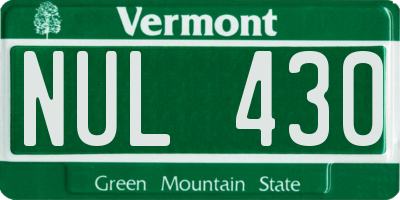 VT license plate NUL430