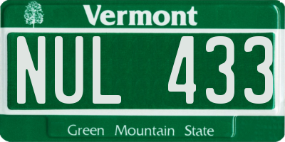 VT license plate NUL433