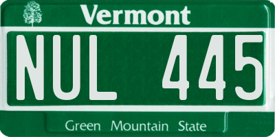 VT license plate NUL445