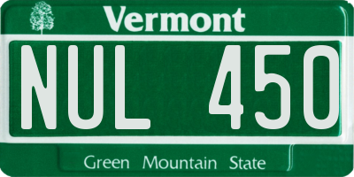 VT license plate NUL450