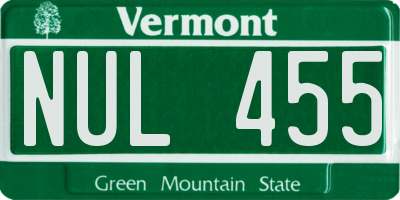 VT license plate NUL455