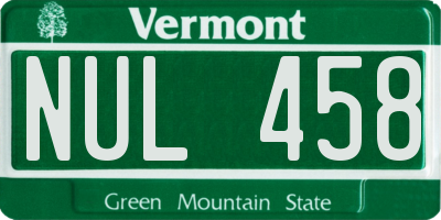 VT license plate NUL458