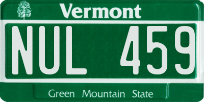 VT license plate NUL459