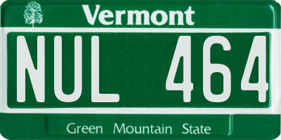 VT license plate NUL464