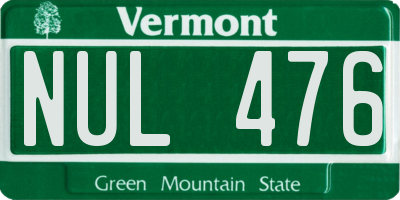 VT license plate NUL476
