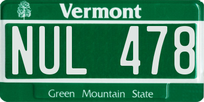 VT license plate NUL478