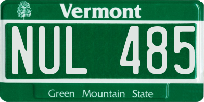 VT license plate NUL485