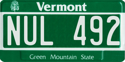 VT license plate NUL492