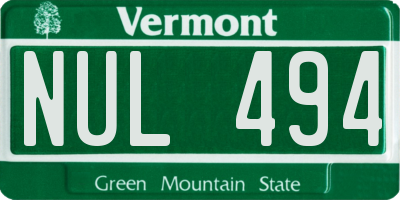 VT license plate NUL494