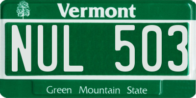 VT license plate NUL503