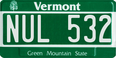 VT license plate NUL532