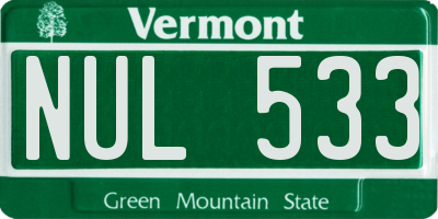 VT license plate NUL533