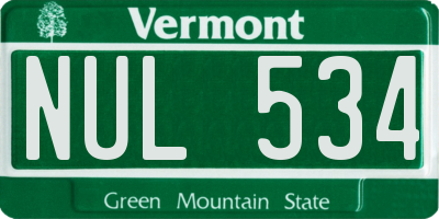 VT license plate NUL534