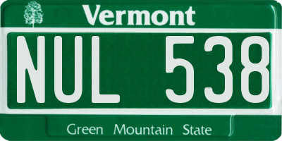VT license plate NUL538