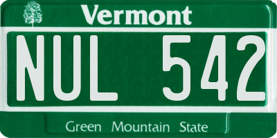 VT license plate NUL542