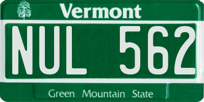 VT license plate NUL562
