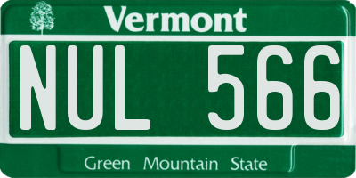 VT license plate NUL566