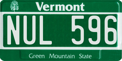 VT license plate NUL596