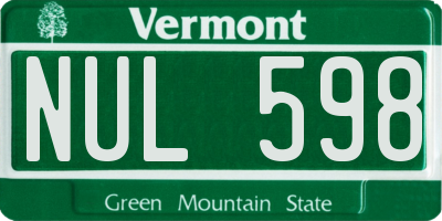 VT license plate NUL598
