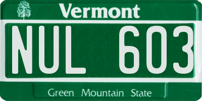 VT license plate NUL603