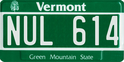 VT license plate NUL614