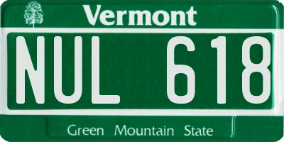 VT license plate NUL618