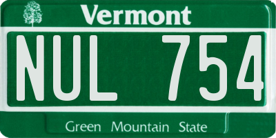 VT license plate NUL754