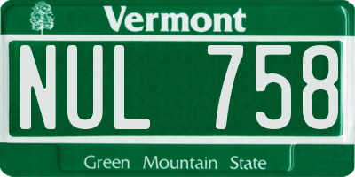 VT license plate NUL758