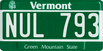 VT license plate NUL793