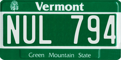 VT license plate NUL794