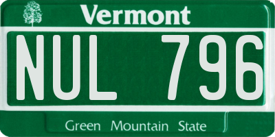 VT license plate NUL796