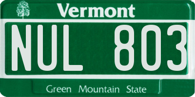 VT license plate NUL803