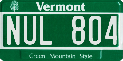 VT license plate NUL804