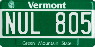 VT license plate NUL805