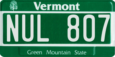VT license plate NUL807