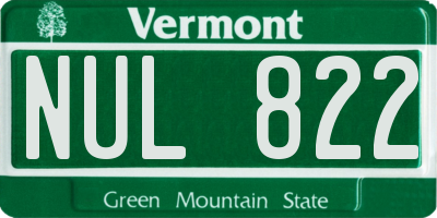 VT license plate NUL822