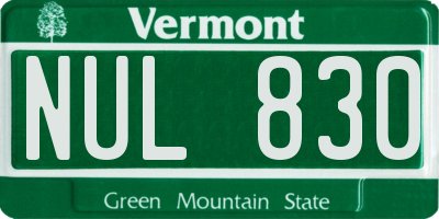 VT license plate NUL830