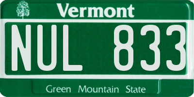 VT license plate NUL833