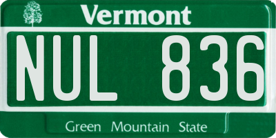VT license plate NUL836