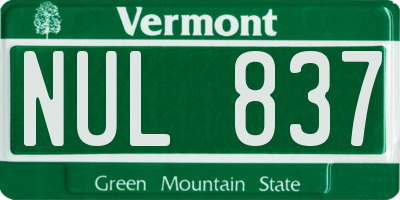 VT license plate NUL837