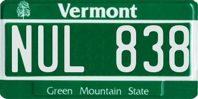 VT license plate NUL838