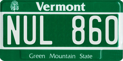 VT license plate NUL860