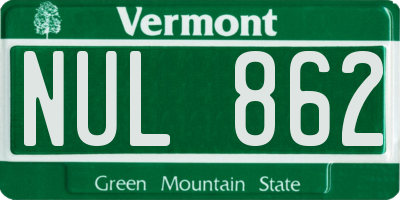 VT license plate NUL862