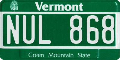 VT license plate NUL868