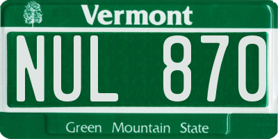 VT license plate NUL870