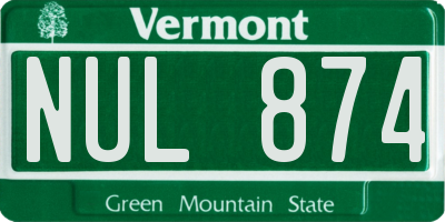 VT license plate NUL874