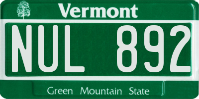 VT license plate NUL892