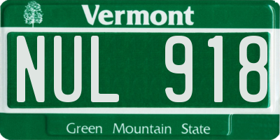 VT license plate NUL918
